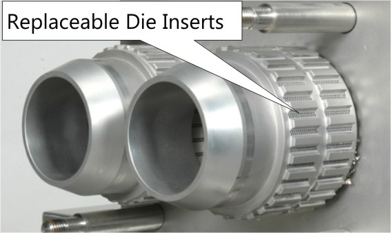 Extruder 100 gears showing inserts