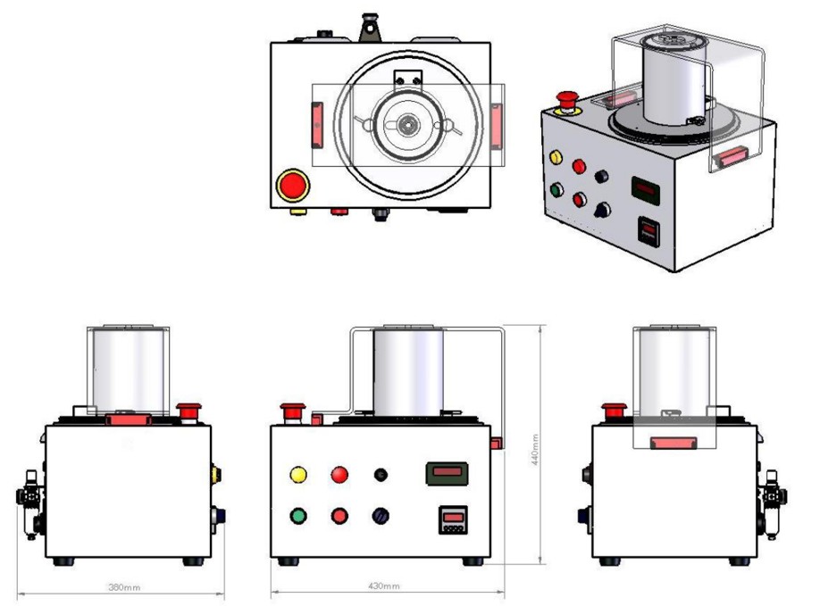 General arrangement, Multi Bowl Spheronizer with 120mm Bowl Kit fitted