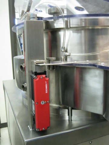 Closeup of Spheronizer 500 safety interlocks