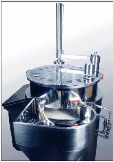View of Spheronizer 700 Showing Disc Hoist and Discharge Chute
